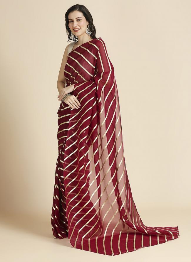 Organza Chiffon Maroon Traditional Wear Leheriya Print Saree